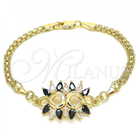 Oro Laminado Fancy Bracelet, Gold Filled Style with Black and White Cubic Zirconia, Polished, Golden Finish, 03.63.2126.1.08