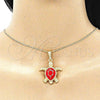 Oro Laminado Pendant Necklace, Gold Filled Style Turtle Design, Red Enamel Finish, Golden Finish, 04.380.0001.2.20