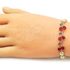 Oro Laminado Fancy Bracelet, Gold Filled Style Cherry and Ball Design, with Garnet and Green Cubic Zirconia, Polished, Golden Finish, 03.283.0485.07