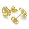 Oro Laminado Stud Earring, Gold Filled Style Heart and Love Design, with White Micro Pave, Polished, Golden Finish, 02.156.0483