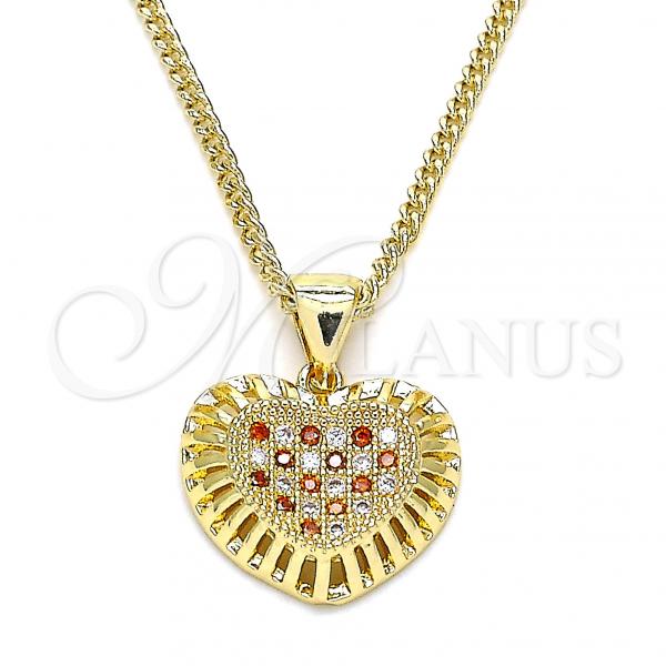 Oro Laminado Pendant Necklace, Gold Filled Style Heart Design, with Garnet and White Micro Pave, Polished, Golden Finish, 04.156.0378.1.20