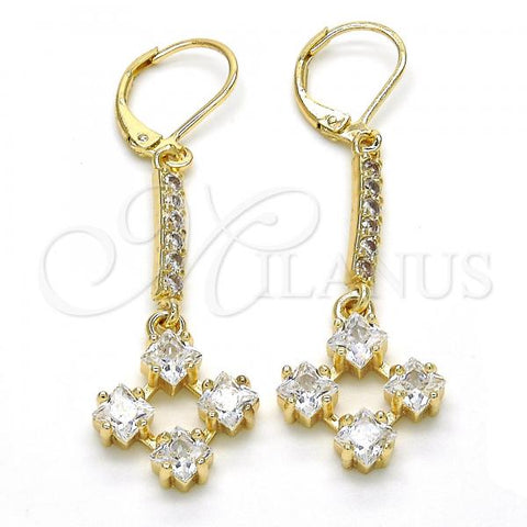 Oro Laminado Long Earring, Gold Filled Style with White Cubic Zirconia, Polished, Golden Finish, 02.221.0049