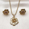 Oro Laminado Earring and Pendant Adult Set, Gold Filled Style Flower Design, with White Cubic Zirconia, Diamond Cutting Finish, Golden Finish, 10.282.0004
