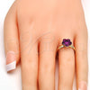 Oro Laminado Multi Stone Ring, Gold Filled Style Flower Design, with Fuchsia Swarovski Crystals, Polished, Golden Finish, 01.239.0010.9 (One size fits all)