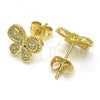 Oro Laminado Stud Earring, Gold Filled Style Butterfly Design, with White Cubic Zirconia, Polished, Golden Finish, 02.342.0059