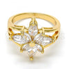 Oro Laminado Multi Stone Ring, Gold Filled Style Flower Design, with White Cubic Zirconia, Polished, Golden Finish, 01.210.0012.09 (Size 9)
