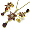 Oro Laminado Earring and Pendant Adult Set, Gold Filled Style Flower and Teardrop Design, with Garnet and White Cubic Zirconia, Polished, Golden Finish, 10.316.0066.1
