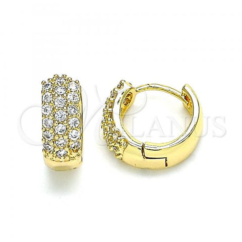 Oro Laminado Huggie Hoop, Gold Filled Style with White Cubic Zirconia, Polished, Golden Finish, 02.210.0659.12