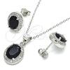Sterling Silver Earring and Pendant Adult Set, with Black Cubic Zirconia and White Micro Pave, Polished, Rhodium Finish, 10.175.0077.4
