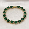 Oro Laminado Tennis Bracelet, Gold Filled Style Teardrop Design, with Green Cubic Zirconia, Polished, Golden Finish, 03.424.0001.08