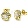 Oro Laminado Stud Earring, Gold Filled Style and Cluster with White Cubic Zirconia and White Micro Pave, Polished, Golden Finish, 02.411.0035