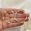 Oro Laminado Medium Hoop, Gold Filled Style Ball Design, with Ivory Pearl, Polished, Golden Finish, 02.02.0527.40