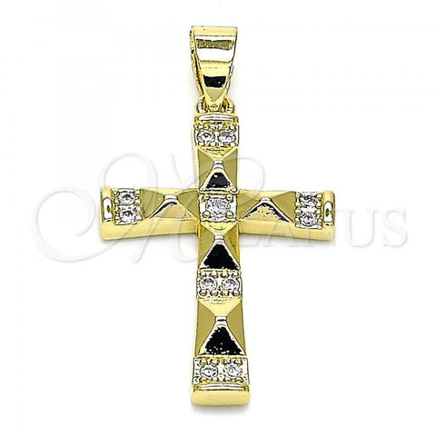 Oro Laminado Religious Pendant, Gold Filled Style Cross Design, with White Micro Pave, Polished, Golden Finish, 05.102.0009