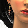 Oro Laminado Necklace and Earring, Gold Filled Style Leaf Design, with Ruby Cubic Zirconia, Polished, Golden Finish, 06.221.0001