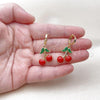 Oro Laminado Dangle Earring, Gold Filled Style Cherry Design, Red Enamel Finish, Golden Finish, 02.417.0008