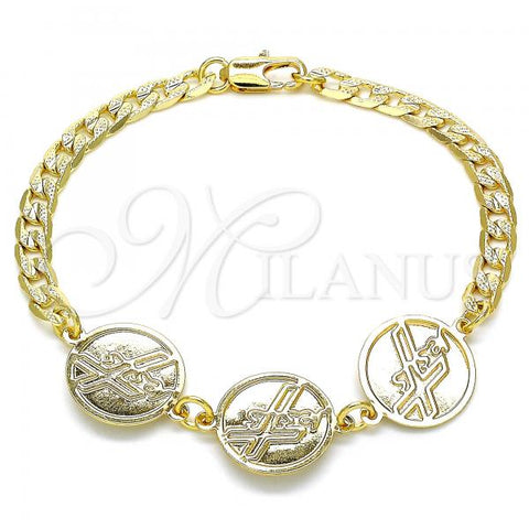 Oro Laminado Fancy Bracelet, Gold Filled Style Cross Design, Polished, Golden Finish, 03.63.2055.08