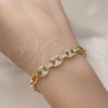 Oro Laminado Fancy Bracelet, Gold Filled Style Puff Mariner Design, with White Micro Pave, Polished, Golden Finish, 03.283.0262.07