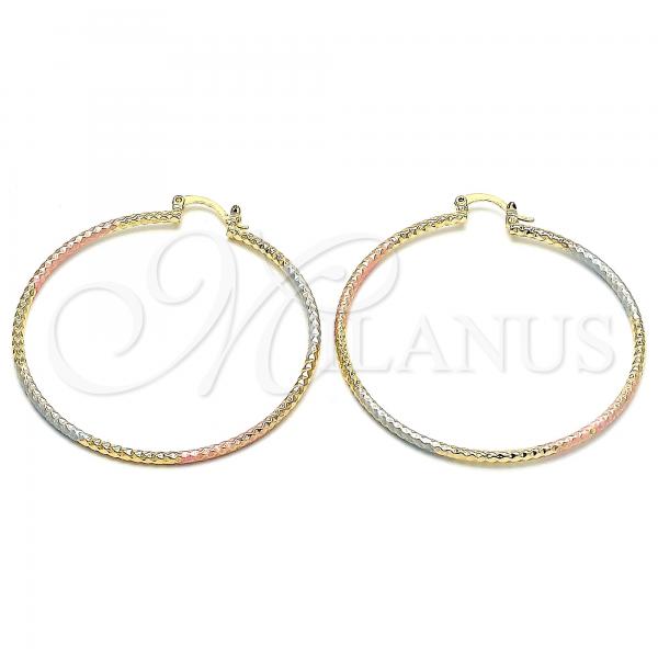 Oro Laminado Large Hoop, Gold Filled Style Diamond Cutting Finish, Tricolor, 02.170.0296.50