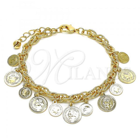 Oro Laminado Charm Bracelet, Gold Filled Style Polished, Golden Finish, 03.331.0212.08