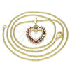 Oro Laminado Pendant Necklace, Gold Filled Style Heart Design, with Garnet Cubic Zirconia, Polished, Golden Finish, 04.284.0055.1.20