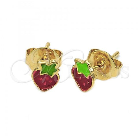 Oro Laminado Stud Earring, Gold Filled Style Strawberry Design, Red Enamel Finish, Golden Finish, 5.126.088 *PROMO*