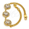 Gold Tone Fancy Bracelet, Flower and Rattle Charm Design, with White Crystal, Polished, Golden Finish, 03.270.0001.07.GT
