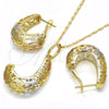 Oro Laminado Earring and Pendant Adult Set, Gold Filled Style Polished, Tricolor, 10.163.0006.1