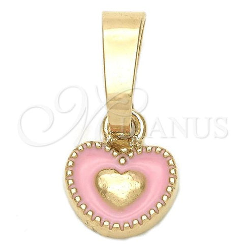 Oro Laminado Fancy Pendant, Gold Filled Style Heart Design, Pink Enamel Finish, Golden Finish, 05.163.0076.3