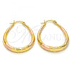 Oro Laminado Medium Hoop, Gold Filled Style Teardrop and Hollow Design, Diamond Cutting Finish, Tricolor, 02.170.0061.1.30