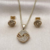 Oro Laminado Earring and Pendant Adult Set, Gold Filled Style Love Knot Design, with White Cubic Zirconia and White Micro Pave, Polished, Golden Finish, 10.342.0231