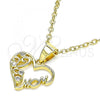 Oro Laminado Fancy Pendant, Gold Filled Style Mom and Heart Design, with White Cubic Zirconia, Polished, Golden Finish, 05.102.0022