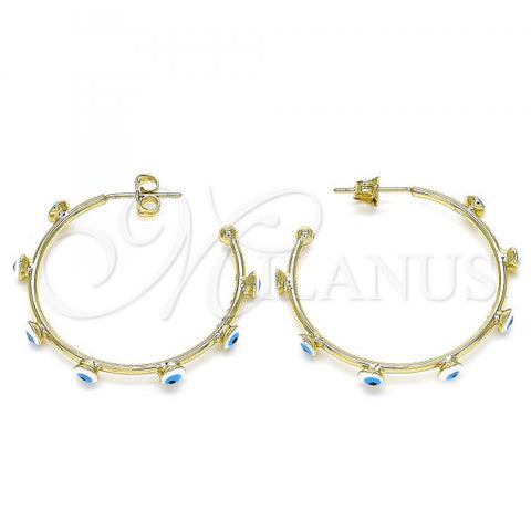 Oro Laminado Medium Hoop, Gold Filled Style Evil Eye Design, White Enamel Finish, Golden Finish, 02.213.0219.1.30