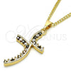 Oro Laminado Pendant Necklace, Gold Filled Style with Black and White Cubic Zirconia, Polished, Golden Finish, 04.284.0014.2.22