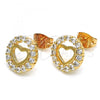 Oro Laminado Stud Earring, Gold Filled Style Heart Design, with White Micro Pave, Polished, Golden Finish, 02.213.0093.1