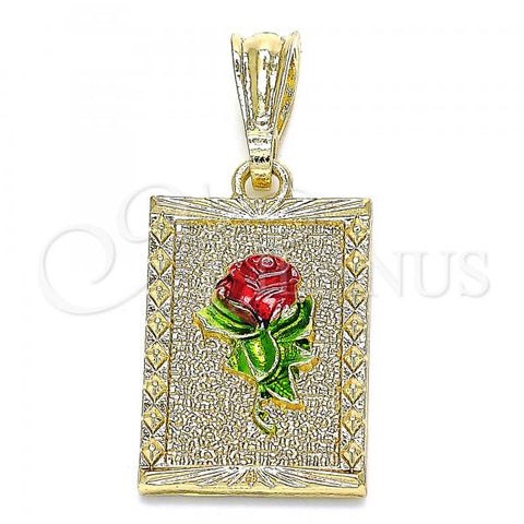 Oro Laminado Fancy Pendant, Gold Filled Style Flower Design, Polished, Tricolor, 05.351.0082.1