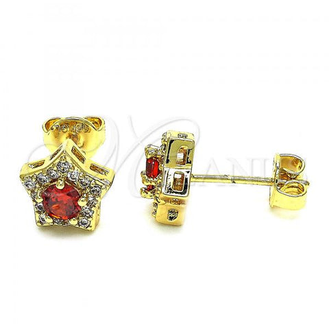 Oro Laminado Stud Earring, Gold Filled Style Star Design, with Garnet and White Cubic Zirconia, Polished, Golden Finish, 02.156.0319