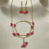 Oro Laminado Earring and Pendant Children Set, Gold Filled Style Elephant Design, with White Crystal, Pink Enamel Finish, Golden Finish, 06.60.0006.1
