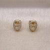 Oro Laminado Stud Earring, Gold Filled Style Puff Mariner Design, with White Micro Pave, Polished, Golden Finish, 02.283.0095