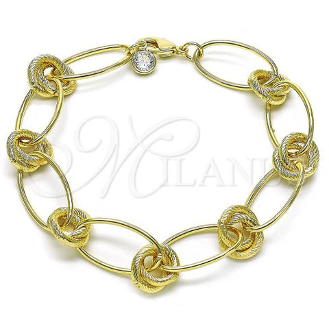 Oro Laminado Fancy Bracelet, Gold Filled Style Love Knot and Rolo Design, with White Cubic Zirconia, Diamond Cutting Finish, Golden Finish, 03.331.0277.09