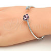 Rhodium Plated Individual Bangle, Flower Design, with Rose and Aurore Boreale Swarovski Crystals, Polished, Rhodium Finish, 07.239.0011.7 (02 MM Thickness, One size fits all)