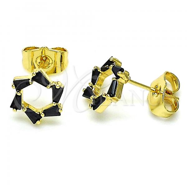 Oro Laminado Stud Earring, Gold Filled Style with Black Cubic Zirconia, Polished, Golden Finish, 02.210.0747.3