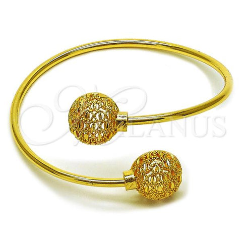 Oro Laminado Individual Bangle, Gold Filled Style Ball Design, Diamond Cutting Finish, Golden Finish, 07.170.0067