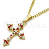 Oro Laminado Pendant Necklace, Gold Filled Style Cross Design, with Garnet and White Cubic Zirconia, Polished, Golden Finish, 04.284.0010.1.22
