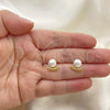 Oro Laminado Stud Earring, Gold Filled Style with Ivory Pearl and White Micro Pave, Polished, Golden Finish, 02.342.0240