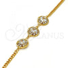 Gold Tone Fancy Bracelet, Flower and Rattle Charm Design, with White Crystal, Polished, Golden Finish, 03.270.0001.07.GT