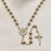 Oro Laminado Medium Rosary, Gold Filled Style San Judas and Crucifix Design, with White Micro Pave, Polished, Golden Finish, 09.213.0072.24