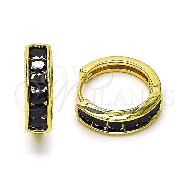 Gold Filled Hoop Earrings — Huggie Hoop with Black Cubic Zirconia Polished 02. — main product view — SKU 156636 | Oro Laminado aretes de aro — Huggie Hoop with negro Cubic Zirconia pulido 02. — SKU 156636