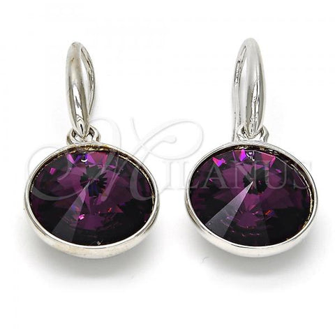 Rhodium Plated Dangle Earring, with Amethyst Swarovski Crystals, Polished, Rhodium Finish, 02.239.0001.12