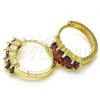 Oro Laminado Huggie Hoop, Gold Filled Style with Garnet Cubic Zirconia, Polished, Golden Finish, 02.316.0052.15