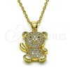 Oro Laminado Fancy Pendant, Gold Filled Style Teddy Bear Design, with White and Black Micro Pave, Polished, Golden Finish, 05.381.0010
